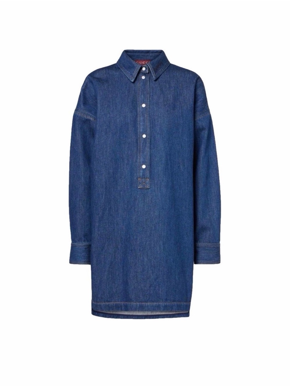 Gucci Navy Denim Shirtdress Collar with Embroidered Logo